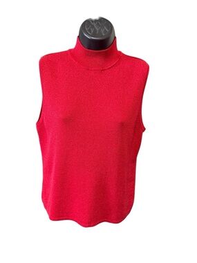 Versailles Petite Sleeveless Turtleneck Top in Bright Red w/Metallic Knit- XL